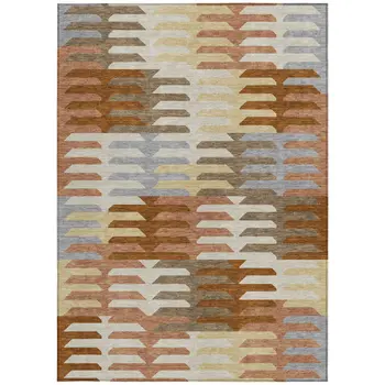 8' X 10' Copper Wheat And Beige Geometric Washable Indoor Outdoor Area Rug