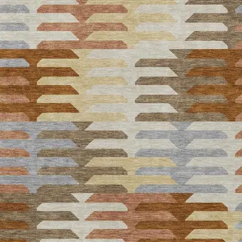 9' X 12' Copper Wheat And Beige Geometric Washable Indoor Outdoor Area Rug