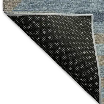 8' X 10' Denim Blue Beige And Ivory Geometric Washable Indoor Outdoor Area Rug