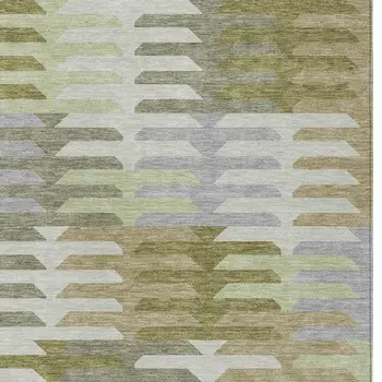 3' X 5' Fern Green Gray And Ivory Geometric Washable Indoor Outdoor Area Rug