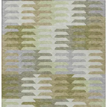5' X 8' Fern Green Gray And Ivory Geometric Washable Indoor Outdoor Area Rug