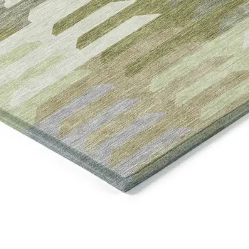 5' X 8' Fern Green Gray And Ivory Geometric Washable Indoor Outdoor Area Rug