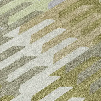 8' Fern Green Gray And Ivory Round Geometric Washable Indoor Outdoor Area Rug