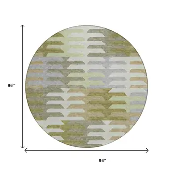 8' Fern Green Gray And Ivory Round Geometric Washable Indoor Outdoor Area Rug