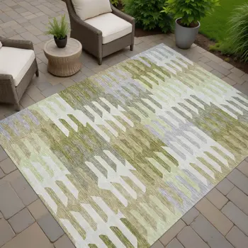 8' X 10' Fern Green Gray And Ivory Geometric Washable Indoor Outdoor Area Rug