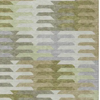 8' X 10' Fern Green Gray And Ivory Geometric Washable Indoor Outdoor Area Rug
