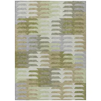 9' X 12' Fern Green Gray And Ivory Geometric Washable Indoor Outdoor Area Rug