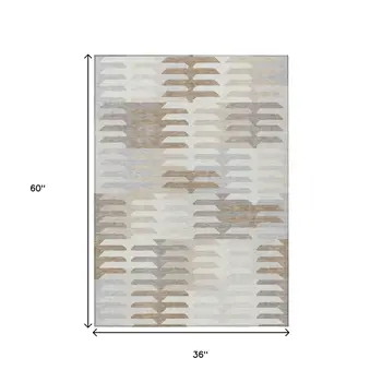 3' X 5' Ivory Gray And Brown Geometric Washable Indoor Outdoor Area Rug