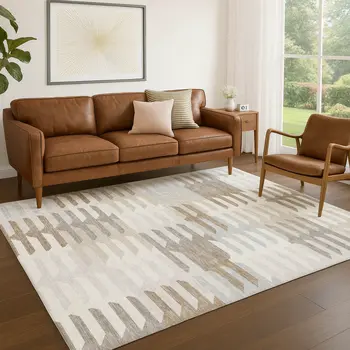 3' X 5' Ivory Gray And Brown Geometric Washable Indoor Outdoor Area Rug