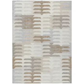 5' X 8' Ivory Gray And Brown Geometric Washable Indoor Outdoor Area Rug
