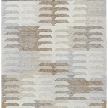 8' X 10' Ivory Gray And Brown Geometric Washable Indoor Outdoor Area Rug