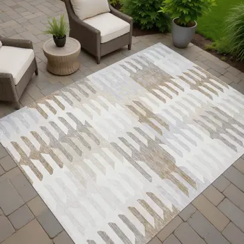 8' X 10' Ivory Gray And Brown Geometric Washable Indoor Outdoor Area Rug