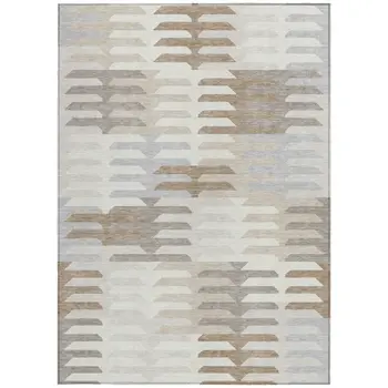 9' X 12' Ivory Gray And Brown Geometric Washable Indoor Outdoor Area Rug