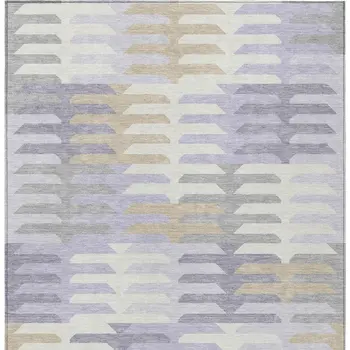 3' X 5' Lavender Silver And Gray Geometric Washable Indoor Outdoor Area Rug