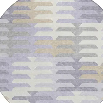 8' Lavender Silver And Gray Round Geometric Washable Indoor Outdoor Area Rug
