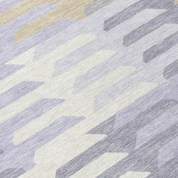 8' Lavender Silver And Gray Round Geometric Washable Indoor Outdoor Area Rug