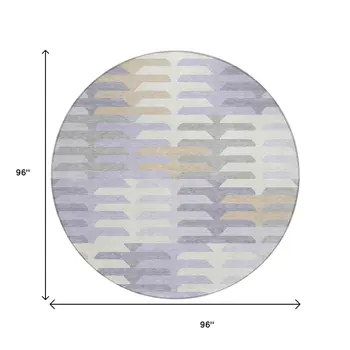 8' Lavender Silver And Gray Round Geometric Washable Indoor Outdoor Area Rug