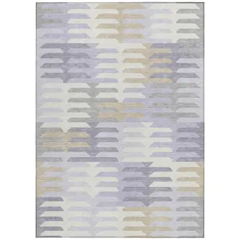8' X 10' Lavender Silver And Gray Geometric Washable Indoor Outdoor Area Rug