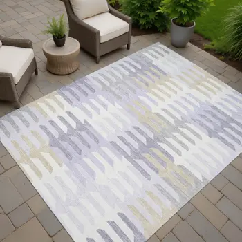 8' X 10' Lavender Silver And Gray Geometric Washable Indoor Outdoor Area Rug