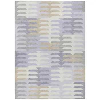 8' X 10' Lavender Silver And Gray Geometric Washable Indoor Outdoor Area Rug