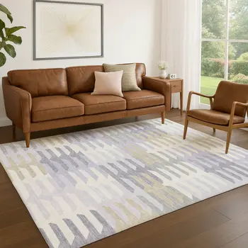 8' X 10' Lavender Silver And Gray Geometric Washable Indoor Outdoor Area Rug
