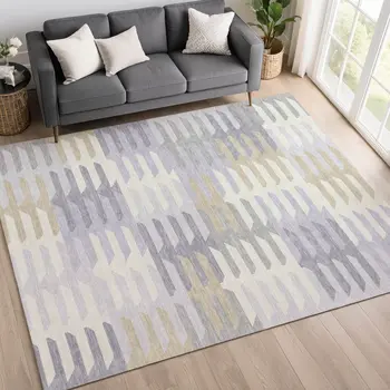 9' X 12' Lavender Silver And Gray Geometric Washable Indoor Outdoor Area Rug