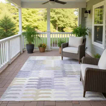 9' X 12' Lavender Silver And Gray Geometric Washable Indoor Outdoor Area Rug