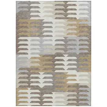 5' X 8' Taupe Gray And Ivory Geometric Washable Indoor Outdoor Area Rug