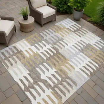 5' X 8' Taupe Gray And Ivory Geometric Washable Indoor Outdoor Area Rug