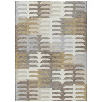 5' X 8' Taupe Gray And Ivory Geometric Washable Indoor Outdoor Area Rug