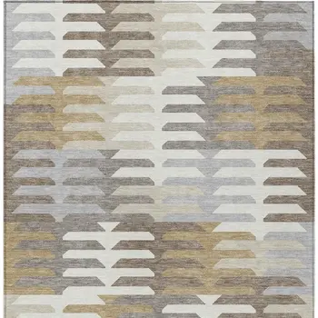 5' X 8' Taupe Gray And Ivory Geometric Washable Indoor Outdoor Area Rug
