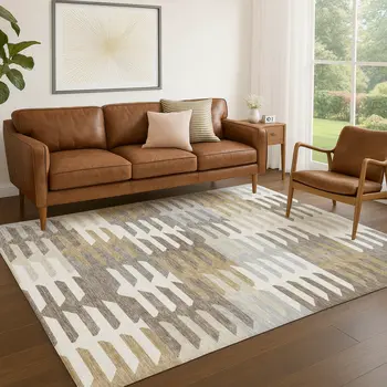 5' X 8' Taupe Gray And Ivory Geometric Washable Indoor Outdoor Area Rug