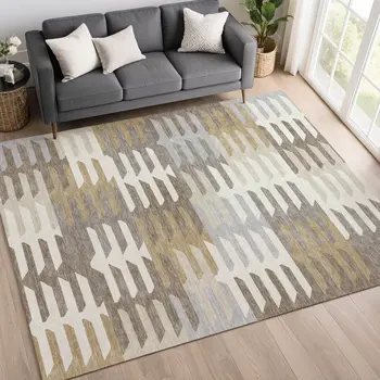 5' X 8' Taupe Gray And Ivory Geometric Washable Indoor Outdoor Area Rug