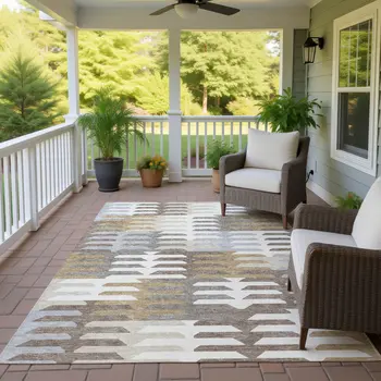 5' X 8' Taupe Gray And Ivory Geometric Washable Indoor Outdoor Area Rug