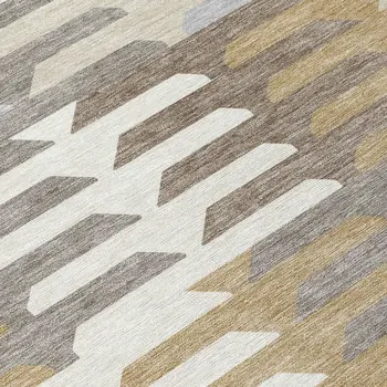 8' Taupe Gray And Ivory Round Geometric Washable Indoor Outdoor Area Rug