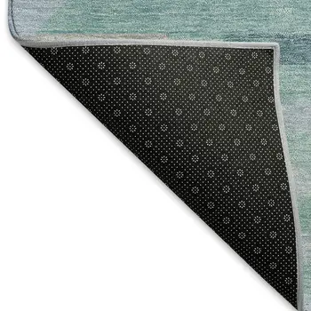 9' X 12' Teal Blue Ivory And Gray Geometric Washable Indoor Outdoor Area Rug
