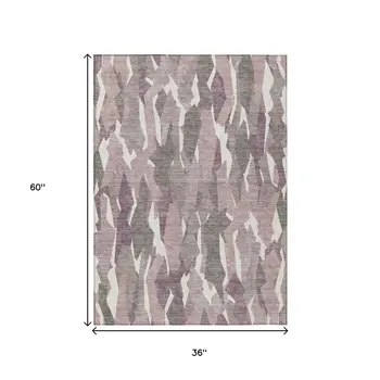 3' X 5' Blush And Ivory Striped Washable Indoor Outdoor Area Rug