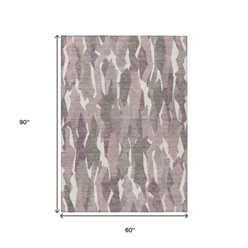 5' X 8' Blush And Ivory Striped Washable Indoor Outdoor Area Rug