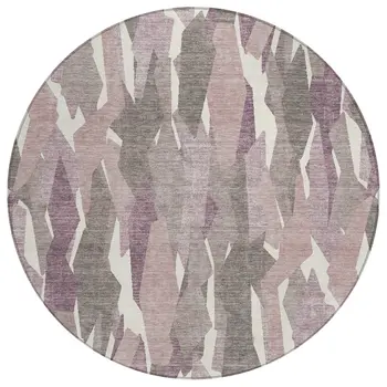 8' Blush And Ivory Round Striped Washable Indoor Outdoor Area Rug