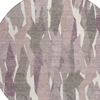 8' Blush And Ivory Round Striped Washable Indoor Outdoor Area Rug