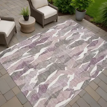 8' X 10' Blush And Ivory Striped Washable Indoor Outdoor Area Rug