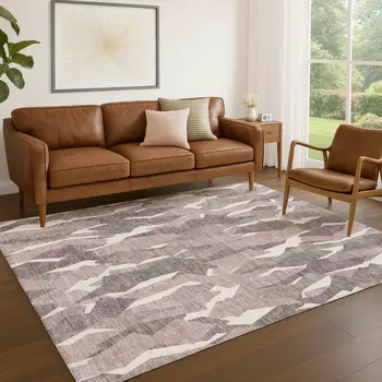 8' X 10' Blush And Ivory Striped Washable Indoor Outdoor Area Rug
