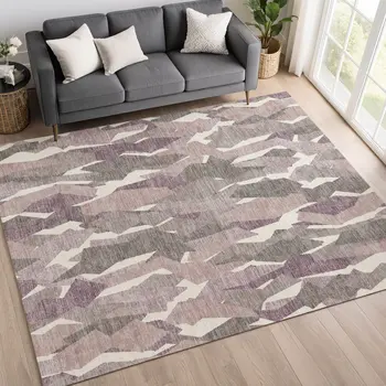 8' X 10' Blush And Ivory Striped Washable Indoor Outdoor Area Rug