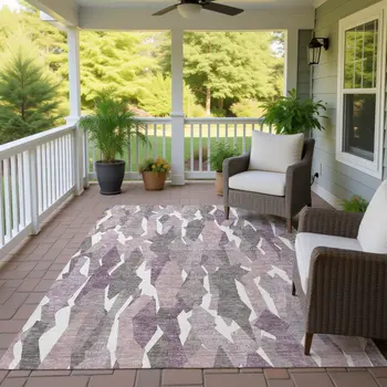 8' X 10' Blush And Ivory Striped Washable Indoor Outdoor Area Rug