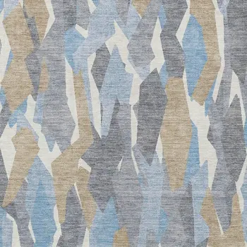 3' X 5' Denim Blue Khaki And Ivory Striped Washable Indoor Outdoor Area Rug