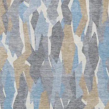 5' X 8' Denim Blue Khaki And Ivory Striped Washable Indoor Outdoor Area Rug