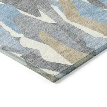 8' Denim Blue Khaki And Ivory Round Striped Washable Indoor Outdoor Area Rug