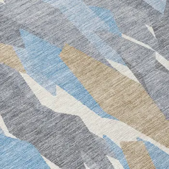 8' Denim Blue Khaki And Ivory Round Striped Washable Indoor Outdoor Area Rug