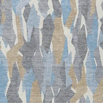 8' X 10' Denim Blue Khaki And Ivory Striped Washable Indoor Outdoor Area Rug