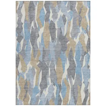 10' X 14' Denim Blue Khaki And Ivory Striped Washable Indoor Outdoor Area Rug
